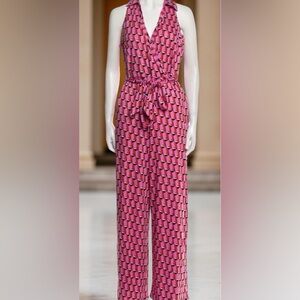 Diane Von Furstenberg DVF Target Sleeveless Pink Modern Geo Jumpsuit SZ XXS